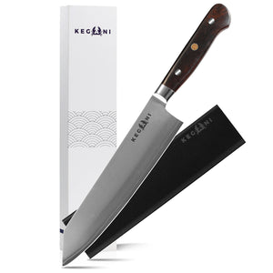 Kegani Kiritsuke Knife - 8-Inch Professional Japanese Chef Knife, Japanese VG-10 Ultra-Sharp Kitchen Knives, 9 Layer Clad Steel - Ergonomic Handle Cook With Steel