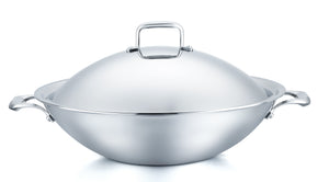 Open image in slideshow, 15.75” Stainless Steel Flat-Bottomed Wok with Domed Cover Tuxton Home
